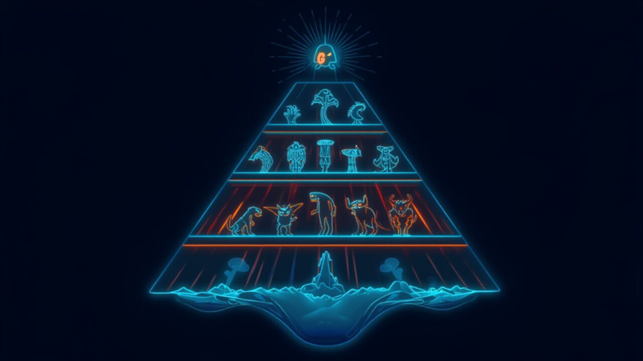 ダンジョン飯の迷宮生態系をクラウドアーキテクチャの階層構造で表現した図解