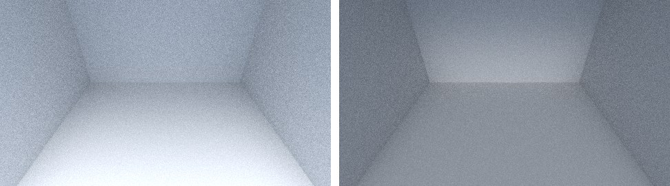 Thin Wallなしの1枚の板のガラス。左は法線が室内向き、右は屋外向き